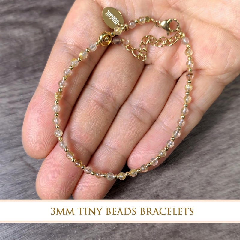 Morchic 3mm Tiny Beads Natural Gemstone Bracelet for Women, Adjustable 7.1" Energy Gem Charm Jewelry, Dainty Handmade Birthday Gift - Image 5